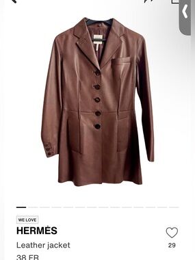 🦊$10Gift😍 NEW Pure leather Women Collar Slim cutting Dark Brown  Long Jacketcoat